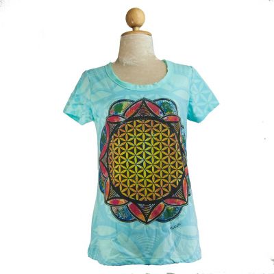 Damska koszulka Mirror z krótkim rękawem Flower of Life Blue | S, M, L, XL