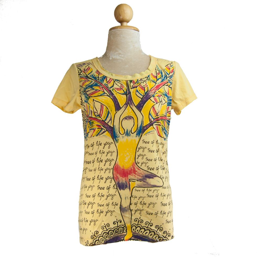 Damska koszulka Mirror z krótkim rękawem Tree of life Yoga Yellow Thailand