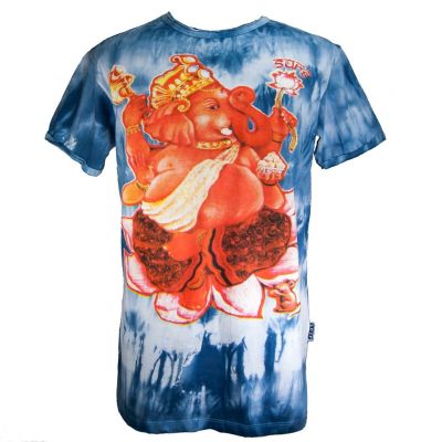 Męska koszulka etno batikowa niebieska Sure Ganesh on Lotus Blue | M, L, XL