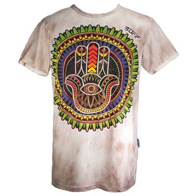 Męska koszulka etno batikowa Sure Hand of Fatima Brown | L - OSTATNIA SZTUKA, XL, XXL