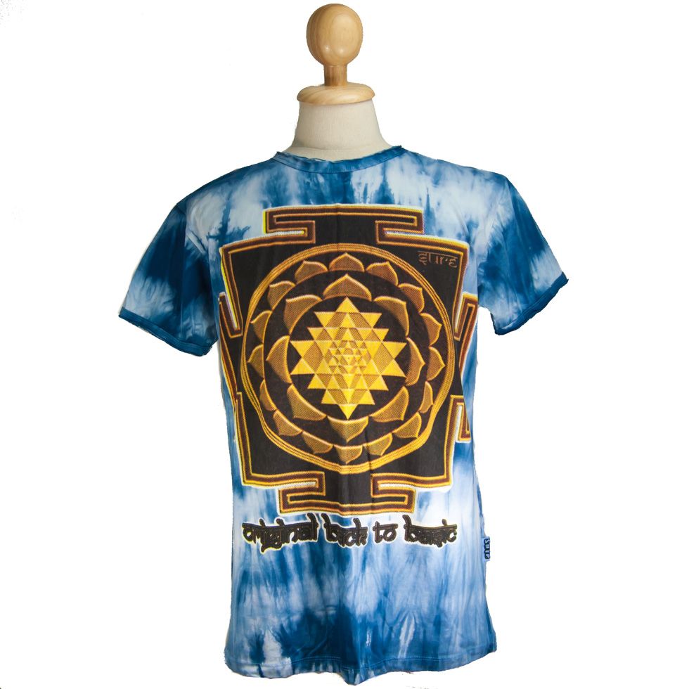 Męska koszulka etno batikowa niebieska Sure Sri Yantra Blue Thailand
