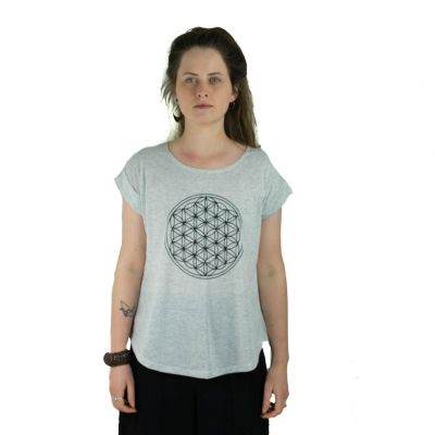 Damska koszulka z krótkim rękawem Darika Flower of Life Greyish | L/XL