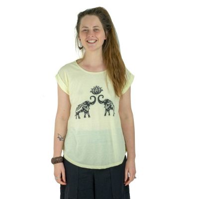 Damska koszulka z krótkim rękawem Darika Spiritual Elephants Żółtawa Thailand