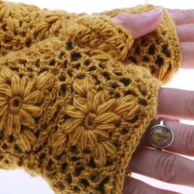 Wełniane rękawiczki bez palców Bardia Yellow Nepal