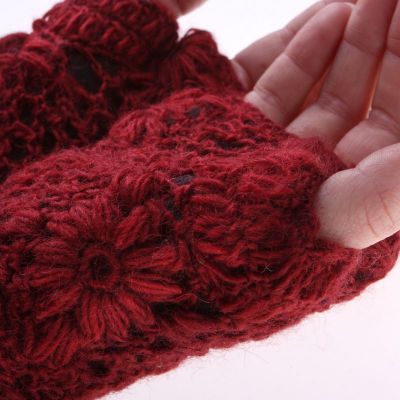 Wełniane rękawiczki bez palców Bardia Crimson Nepal