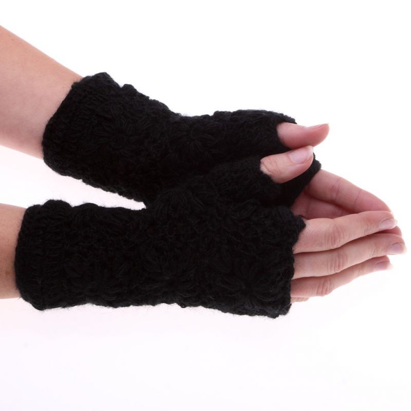 Wełniane rękawiczki bez palców Bardia Black Nepal