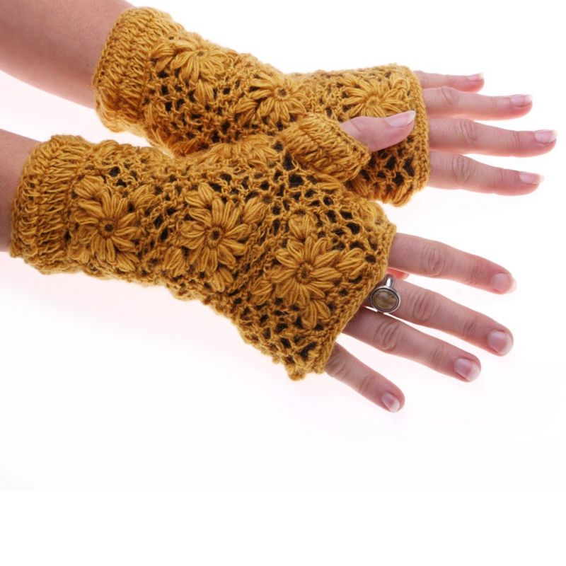 Wełniane rękawiczki bez palców Bardia Yellow Nepal