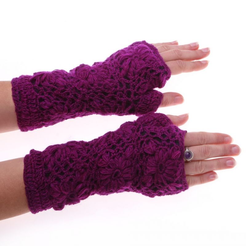 Wełniane rękawiczki bez palców Bardia Purple Nepal