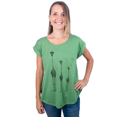 Damska koszulka z krótkim rękawem Darika Giraffe Family Green | S/M, L/XL - OSTATNIA SZTUKA