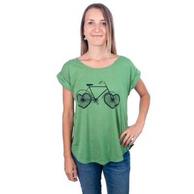 Damska koszulka z krótkim rękawem Darika Love Bike Green | NA NIEJ