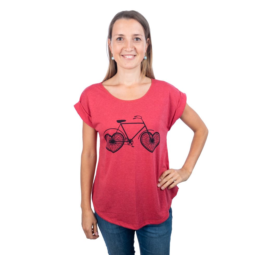 Damska koszulka z krótkim rękawem Darika Love Bike czerwona Thailand
