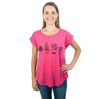Damska koszulka z krótkim rękawem Darika Cacti różowa | S/M, L/XL