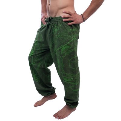 Męskie spodnie etno / hippis zielone z nadrukiem Jantur Hijau Nepal