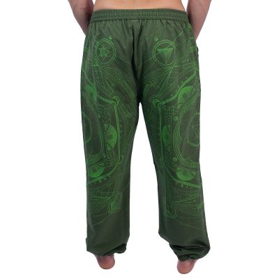 Męskie spodnie etno / hippis zielone z nadrukiem Jantur Hijau Nepal