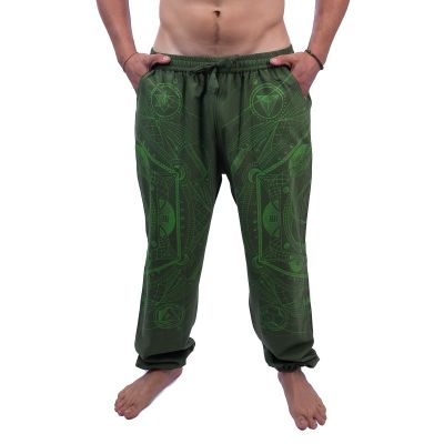 Męskie spodnie etno / hippis zielone z nadrukiem Jantur Hijau | M, L, XL, XXL, XXXL