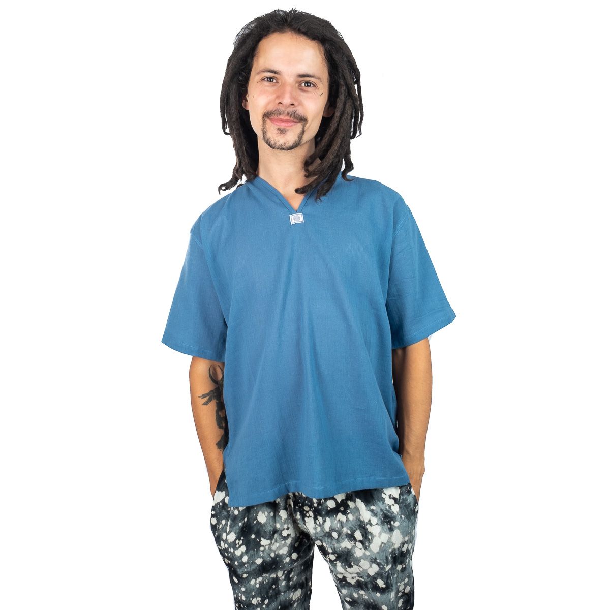 Kurta Lamon Blue - męska koszula z krótkim rękawem Thailand