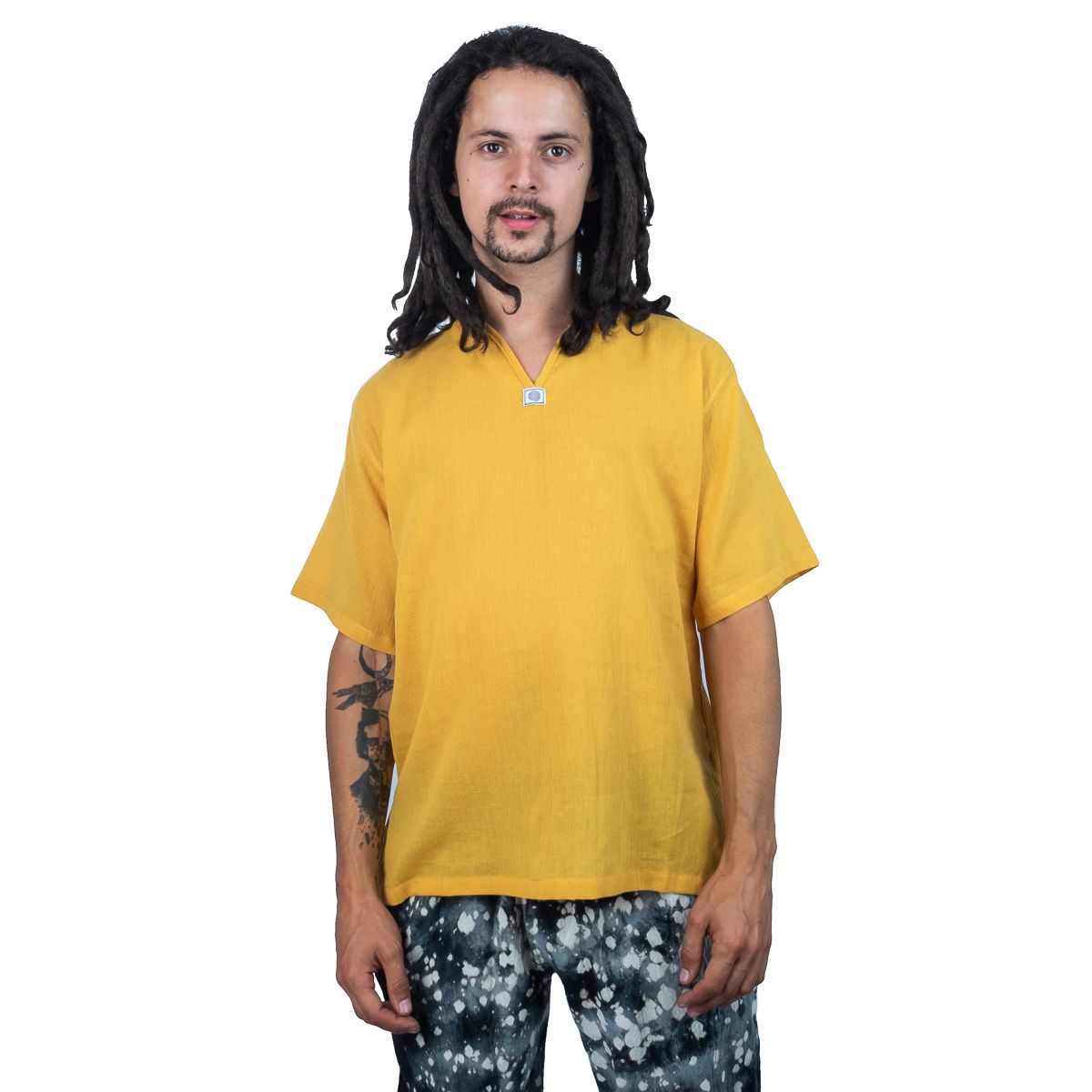 Kurta Lamon Mustard - męska koszula z krótkim rękawem Thailand