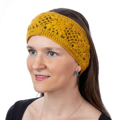 Opaska z wełny Bardia Yellow | komplet pałąka i opasek na ramię, stroik, zestaw czapek, opasek na ramię i opaski