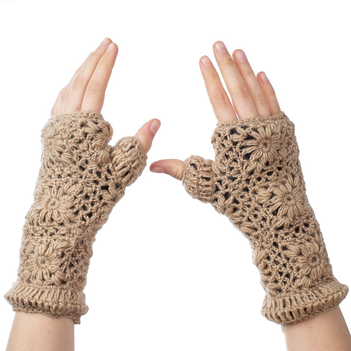 Wełniane rękawiczki bez palców Bardia Beige Nepal