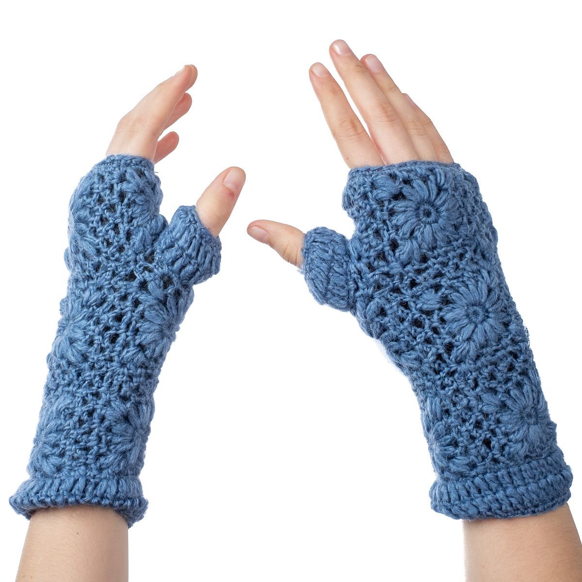 Wełniane rękawiczki bez palców Bardia Blue Nepal