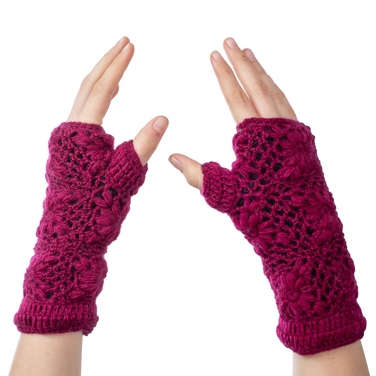 Wełniane rękawiczki bez palców Bardia Magenta Nepal