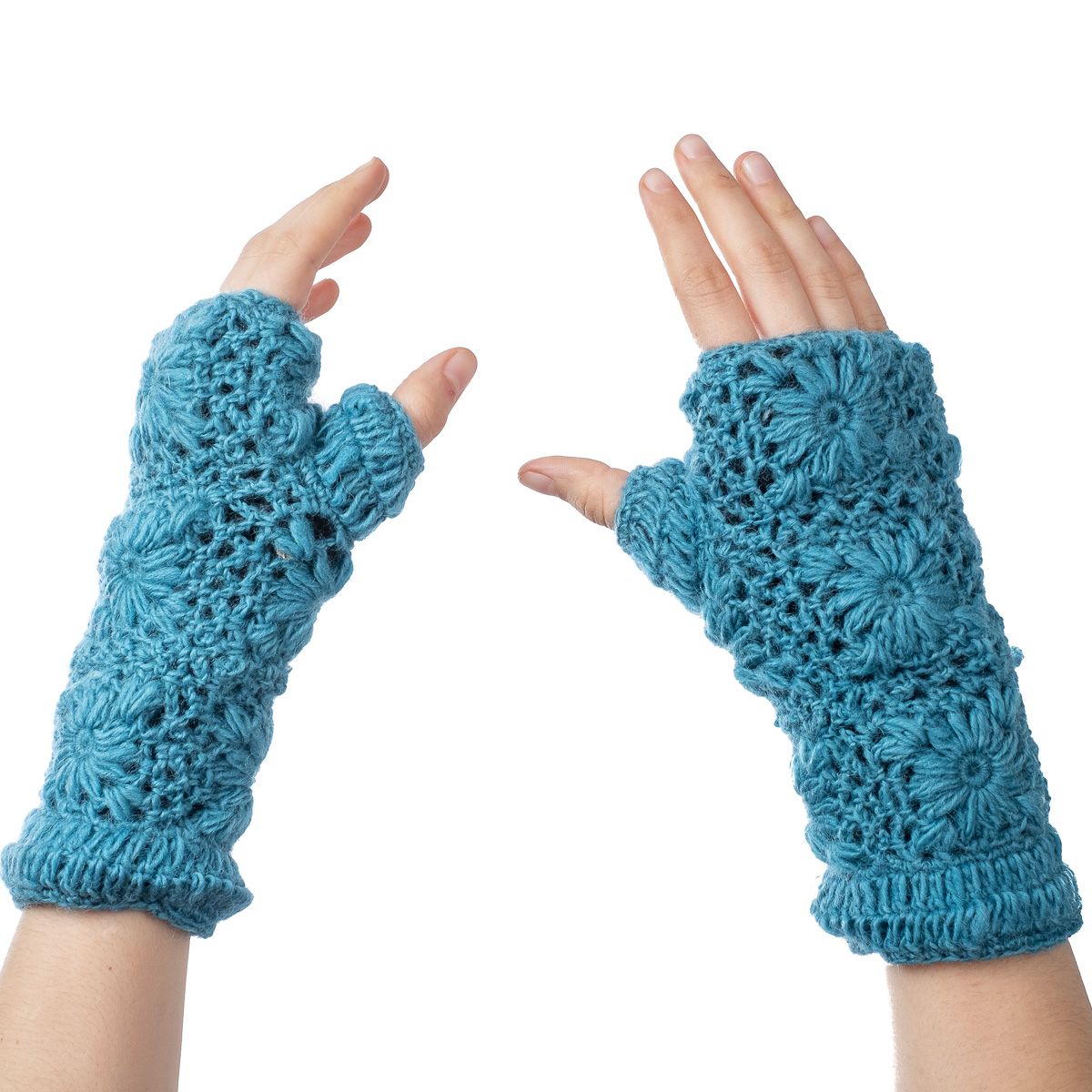 Wełniane rękawiczki bez palców Bardia Petrol Blue Nepal