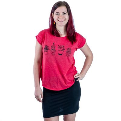 Damska koszulka z krótkim rękawem Darika Cacti w kolorze czerwonym | S/M