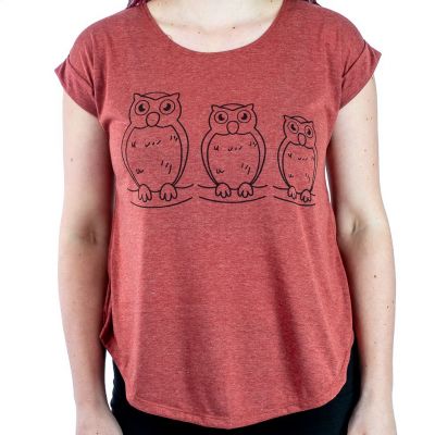 Damska koszulka z krótkim rękawem Darika Owl Family w kolorze bordowym Thailand