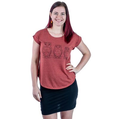 Damska koszulka z krótkim rękawem Darika Owl Family w kolorze bordowym | NA NIEJ