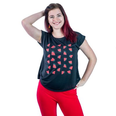 Damska koszulka z krótkim rękawem Darika Watermelons Czarna | S/M