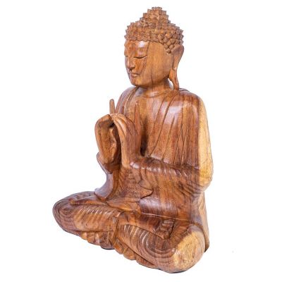 Rzeźbiona drewniana statuetka siedzącego Buddy 2 Indonesia