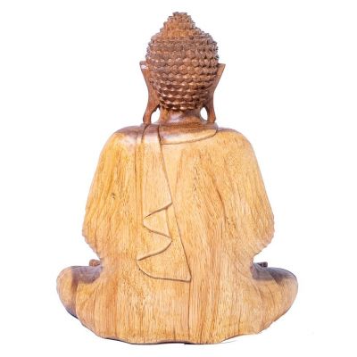 Rzeźbiona drewniana statuetka siedzącego Buddy 2 Indonesia