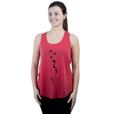 Damska koszulka bez rękawów Darika Cat Footprints Red | S/M