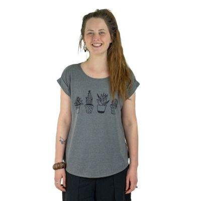 Damska koszulka z krótkim rękawem Darika Cacti Dark Grey | S/M