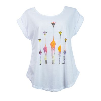 Damska koszulka z krótkim rękawem Darika Giraffe Family Multicolour | S/M, L/XL