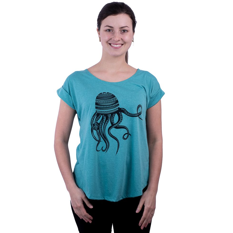 Damska koszulka z krótkim rękawem Darika Octopus Turkusowa Thailand