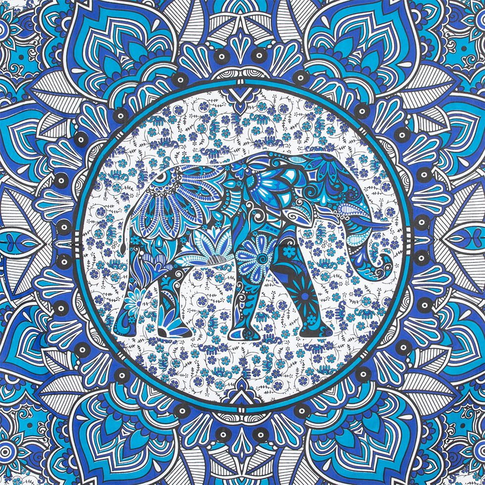 Bawełniana narzuta Słoń w mandali - błękitna India