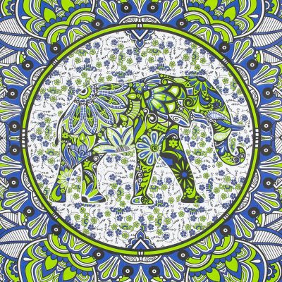Bawełniana narzuta Słoń w mandali - zielono-niebieska India