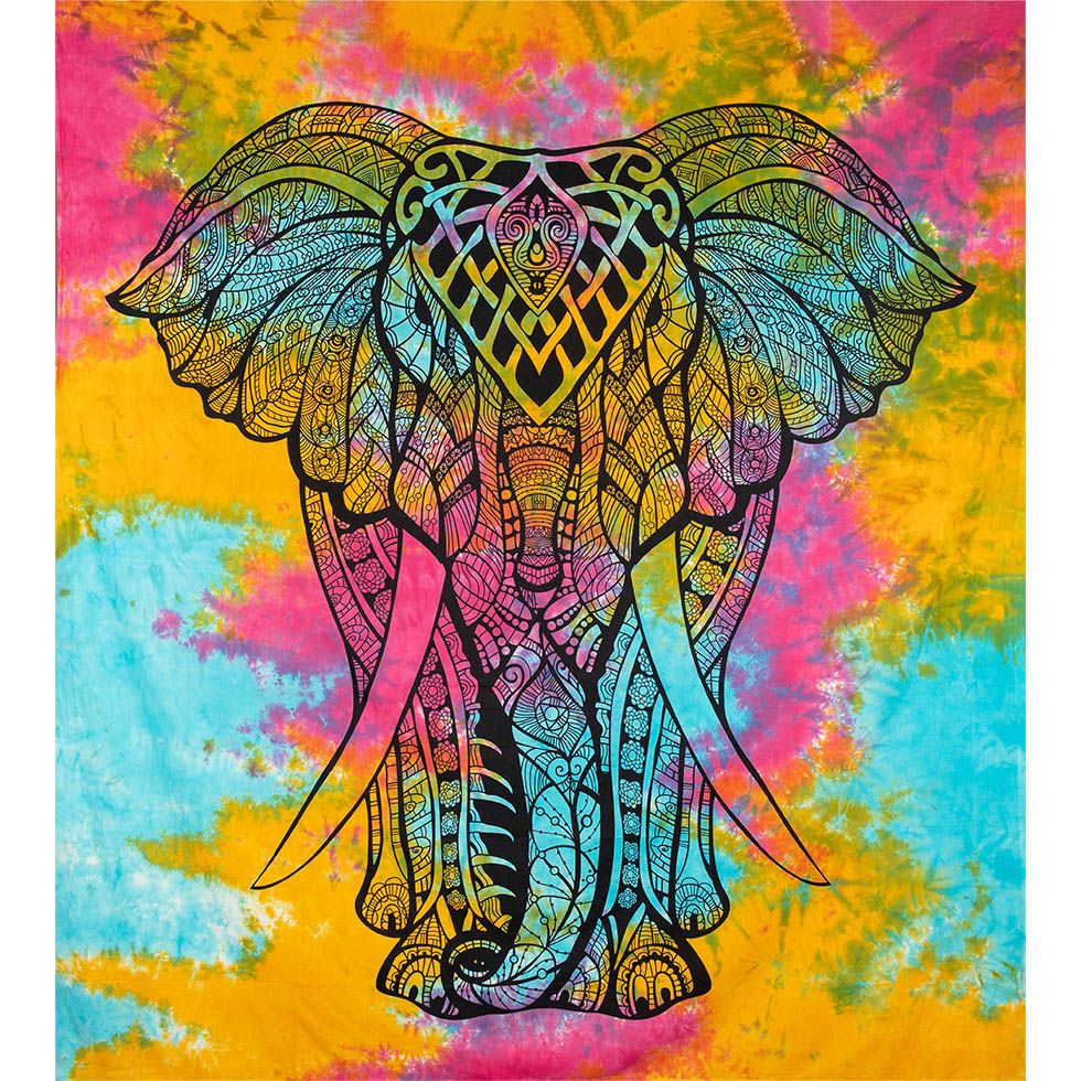 Bawełniana narzuta Duży słoń - w jaskrawych kolorach India