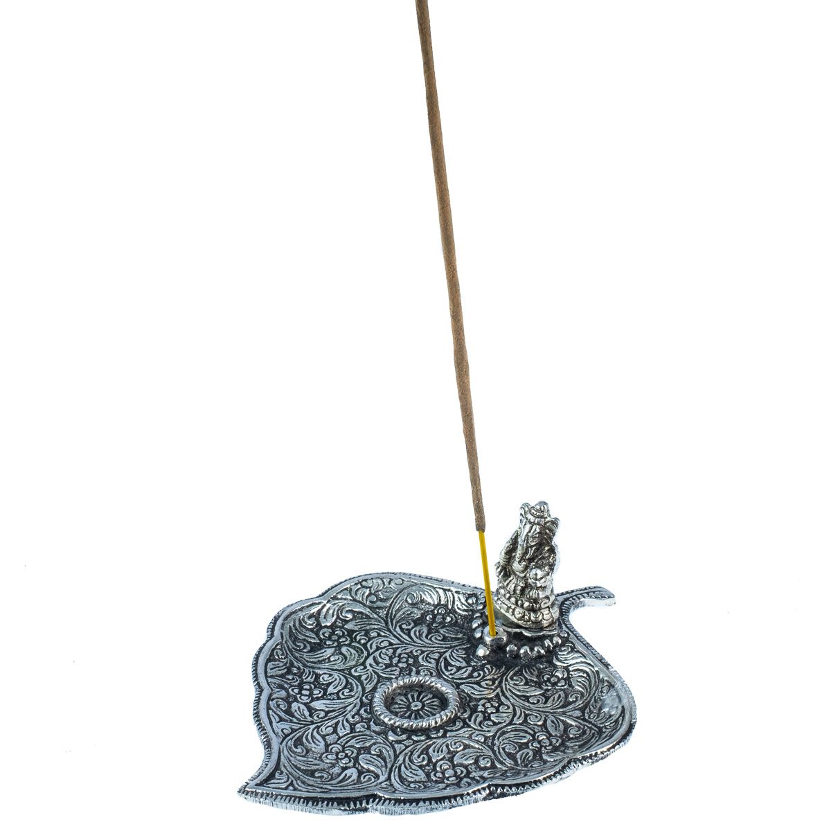 Metalowy stojak na kadzidełka Liść z Ganeshą India