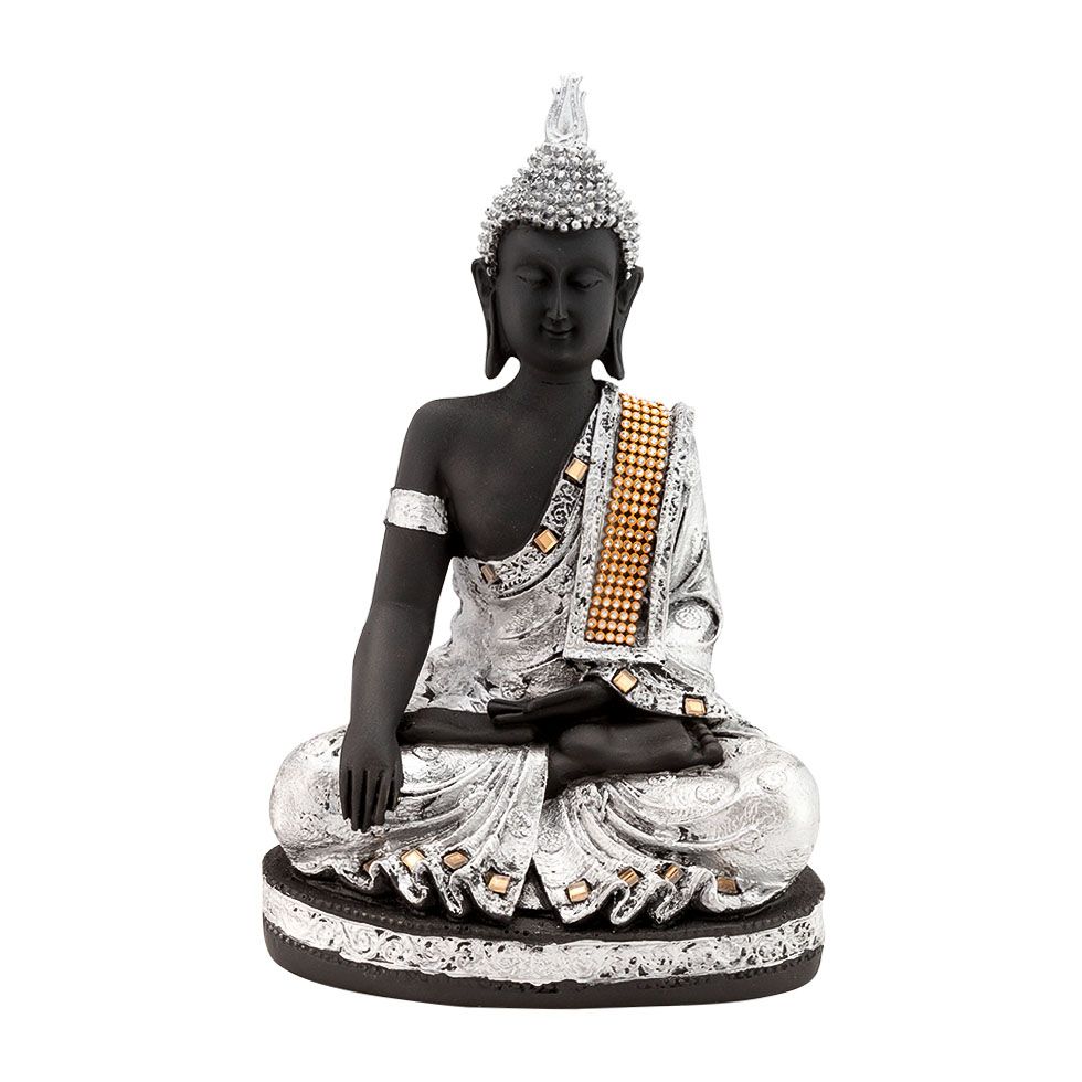 Zdobiony posąg z żywicy Srebrnego Buddy India