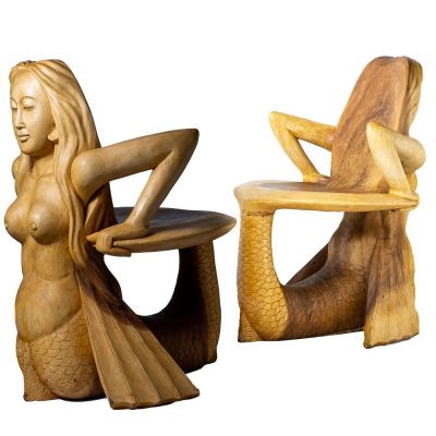 Ręcznie rzeźbione drewniane krzesło Syrenka Indonesia