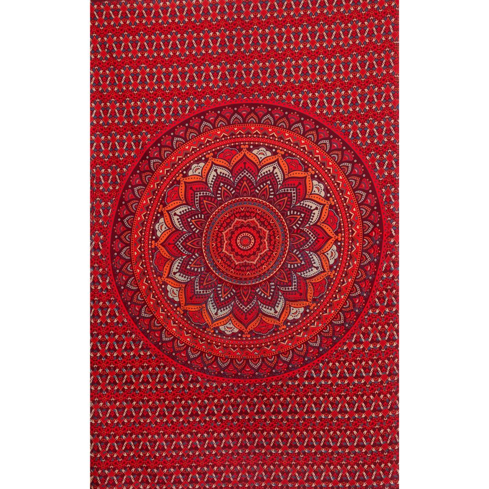 Bawełniana narzuta Mandala lotosowa – czerwony/fioletowy India