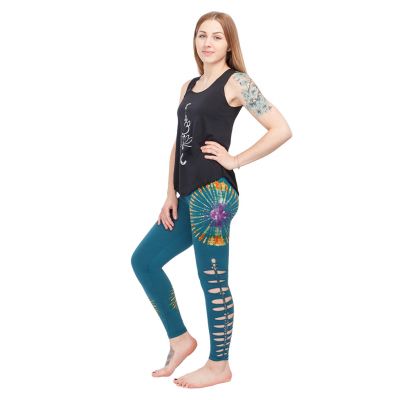 Batikowe legginsy z rozcięciami Katuru Petrol Blue | S/M, L/XL
