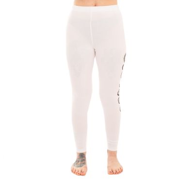 Bawełniana odzież do jogi Drzewo życia i Czakry – biała - - komplet top + legginsy L/XL Nepal