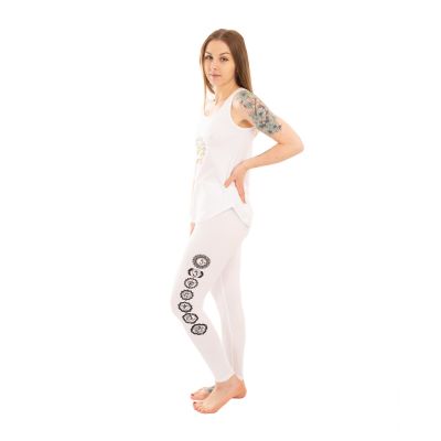 Bawełniana odzież do jogi Drzewo życia i Czakry – biała - - komplet top + legginsy S/M Nepal