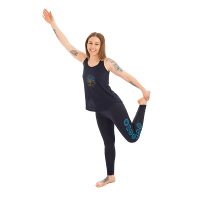 Bawełniana odzież do jogi Drzewo życia i Czakry – ciemnoniebieska - - komplet top + legginsy L/XL Nepal