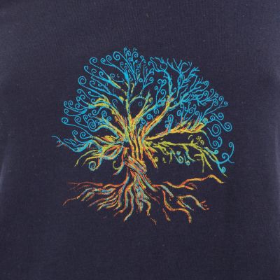 Bawełniana odzież do jogi Drzewo życia i Czakry – ciemnoniebieska - - top S/M Nepal