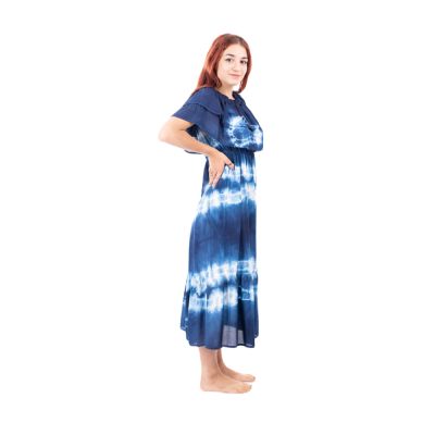 Długa batikowa sukienka z falbankami Annabelle Blue Thailand
