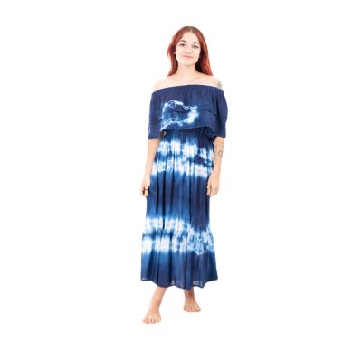 Długa batikowa sukienka z falbankami Annabelle Blue | UNI